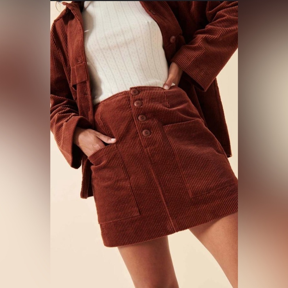 Rolla’s X Phoebe Tonkin Francoise Cord Mini Skirt in Chestnut‎ NWT Small